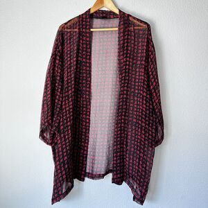 Banjara Women's Kimono Sheer 100% Silk Black Red Topper Open Front One Size